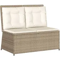 Syfax Gartenbank Verstellbar mit Kissen Beige Poly Rattan
