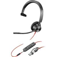 Poly HP Blackwire 3315 Monaurales USB-C-Headset, für Microsoft Teams, + 3,5-mm-Stecker + USB-C/A-Adapter, Kabelgebunden, Büro/Callcenter, 103 g, Kopfhörer, Schwarz