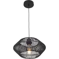 Lux.pro Hängeleuchte ‘Amersham’ 1 x E27 höhenverstellbar Metall und Rattan 157 cm Schwarz