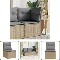 The Living Store Gartensessel ohne Armlehnen mit Kissen Beige Poly Rattan