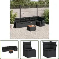 The Living Store 7-tlg. Garten-Sofagarnitur mit Kissen Schwarz Poly Rattan