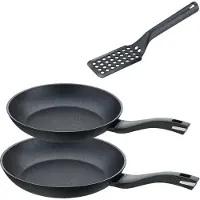 Berndes 3-teiliges Set Bratpfanne 24+28 cm, Aluminium, schwarz, inkl. Pfannenwender - Balance Induction Enduro