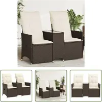 The Living Store Gartensofa 2-Sitzer Verstellbar mit Tisch Braun Poly Rattan