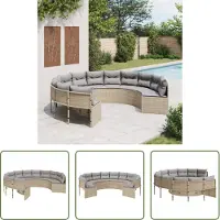 The Living Store Gartensofa mit Kissen Rund Beige Poly-Rattan