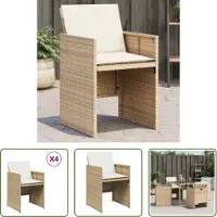 The Living Store Gartenstühle mit Kissen 4 Stk. Beige Poly Rattan