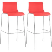 CLP 2er Set Barhocker Hover, ergonomisch mit Rückenlehne und Fußablage, Kunststoffsitz, robustes Metallgestell, stapelbare Tresenhocker, Farbe: rot, Gestellfarbe: chrom