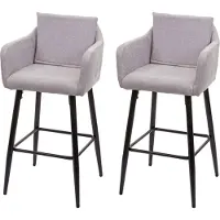 Mendler 2er-Set Barhocker HWC-H93, Barstuhl Tresenhocker, Fußablage Metall Stoff/Textil hellgrau