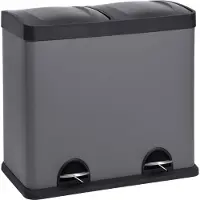 SVITA T2X24 Edelstahl Mülleimer 48 Liter (2 x 24L) Treteimer Abfalleimer Mülltrennung mit Schubfächern Grau