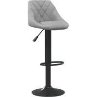 Syfax Barhocker Samt Hellgrau, höhenverstellbar, drehbar, Fußstütze, schwarzes Stahlgestell, 46x44x82-103 cm