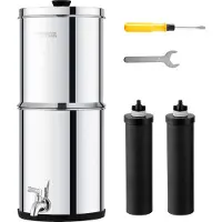 OEM Schwerkraft Wasserfiltersystem Edelstahl Arbeitsplattensystem 7 L + 8,5 L Wasserfiltrationssystem, reduziert Blei und bis zu 99 % Chlor, mit 2 Kohlefiltern & Zapfhahn, Camping Wohnmobil Zuhause