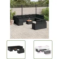 The Living Store 13-tlg. Garten-Sofagarnitur mit Kissen Schwarz Poly Rattan