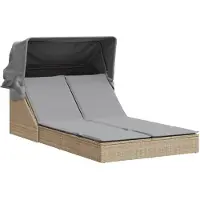 Syfax Doppel-Sonnenliege mit Dach und Auflagen Beige Poly Rattan
