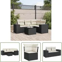 The Living Store 5-tlg. Garten-Sofagarnitur mit Kissen Schwarz Poly Rattan