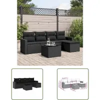 The Living Store 6-tlg. Garten-Sofagarnitur mit Kissen Schwarz Poly Rattan
