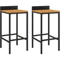 Syfax Barhocker 2 Stk. Schwarz Poly Rattan und Massivholz Akazie