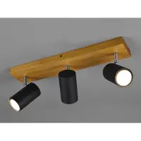 Meine Wunschleuchte Deckenstrahler 3-flammig Schwarz mit Holz, Spots inkl. GU10 LED, Breite 44cm