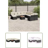 The Living Store 12-tlg. Garten-Sofagarnitur mit Kissen Schwarz Poly Rattan