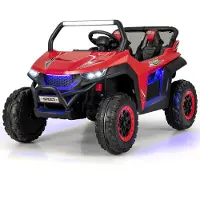 Costway 2 Sitzer Kinderauto mit 2,4G Fernbedienung,12V Kinder UTV mit Musik und Scheinwerfer, 2-4 km/h, für Kinder ab 3 Jahren (Rot)