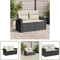 The Living Store Gartensofa mit Kissen 2-Sitzer Schwarz Poly Rattan