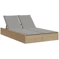 Syfax Doppel-Sonnenliege mit Auflagen Beige Poly Rattan