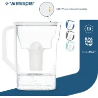 Wessper D3 SLIM FutureFlow Wasserfilterkanne 2,7 l Weiß mit Filterwechselanzeige und Aquaclassic Filterkartusche