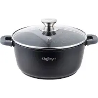 Cheffinger Kochtopf Aluguss Glasdeckel Ø24cm Induktion Marmorbeschichtung Suppentopf Pfanne