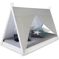Homestyle4u Kinderbett 90x200 mit Lattenrost Hausbett Tipi Holzbett Weiß