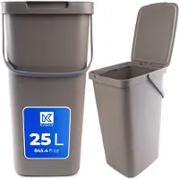 Kadax Abfallbehälter mit Deckel und Griff, Abfalleimer aus Plastik, Mülleimer für die Mülltrennung (Braun, 25L)