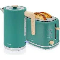 Briebe SKT1167GRE Nordic Set Toaster 2 Scheiben Breite Schlitze + Wasserkocher 1,7L Elektrischer Grün