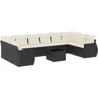 vidaXL 11-tlg. Garten-Sofagarnitur mit Kissen Schwarz Poly Rattan