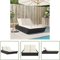 The Living Store Doppel-Sonnenliege mit Kissen Schwarz Poly Rattan