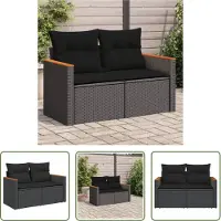 The Living Store Gartensofa mit Kissen 2-Sitzer Schwarz Poly Rattan