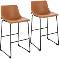SVITA JOHN 2-er Set Barhocker Barstuhl mit Rückenlehne Retro Kunst-Leder Cognac