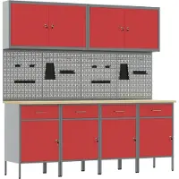 vidaXL Werkbank mit Schubladen 10 pcs Rot Ingenieure Holz und Stahl