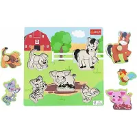 Trefl Holzpuzzle für Kleinkinder: Bauernhof mit 5 Teilen, Griffen und Hintergrundbildern