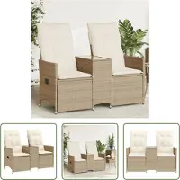 The Living Store Gartensofa 2-Sitzer Verstellbar mit Tisch Beige Poly Rattan