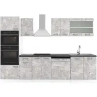 Vicco Küchenzeile R-Line Beton 300 cm mit Hochschrank, AP Anthrazit, Model 42156