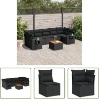 The Living Store 8-tlg. Garten-Sofagarnitur mit Kissen Schwarz Poly Rattan