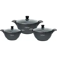 Cheffinger Kochtopfset 20-24-28cm 6-tlg Topf Induktion Alu Guss Geschirr Schwarz