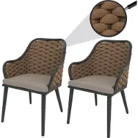 Mendler 2er-Set Aluminium-Gartenstuhl HWC-O16, Outdoor Stuhl, Olefin (200 g/m²) Seilgeflecht Rope beige Kissen hellbraun