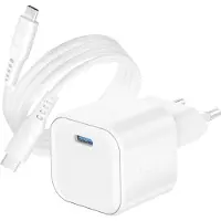 Swissten , GaN Ladegerät USB-C PD 20W mit USB-C auf USB-C Kabel 1.2m, Weiß