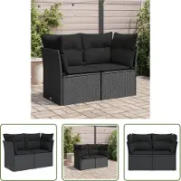 The Living Store Gartensofa mit Kissen 2-Sitzer Schwarz Poly Rattan