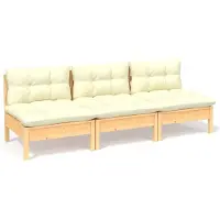 Syfax 3-Sitzer-Gartensofa mit Creme Kissen Massivholz Kiefer