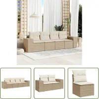 The Living Store 4-tlg. Garten-Sofagarnitur mit Kissen Beige Poly Rattan