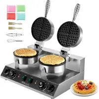 Vevor kommerzielles rundes Waffeleisen mit Doppelkopf 2460 W, belgisches Waffeleisen mit antihaftbeschichteten Backfläche, Temperatur- und Zeitregelung, für Restaurant Bäckerei Snackbar