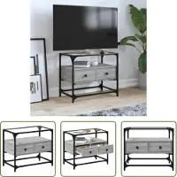 The Living Store TV-Schrank mit Glasplatte Grau Sonoma 60x35x51 cm Holzwerkstoff