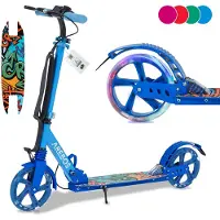 Arebos Cityroller Tretroller Blau | LED-Räder, klappbar, höhenverstellbar