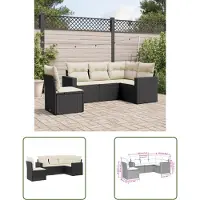 The Living Store 5-tlg. Garten-Sofagarnitur mit Kissen Schwarz Poly Rattan