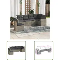 The Living Store 6-tlg. Garten-Sofagarnitur mit Kissen Grau Poly Rattan
