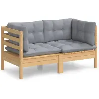 Syfax 2-Sitzer-Gartensofa mit Grauen Kissen Massivholz Kiefer